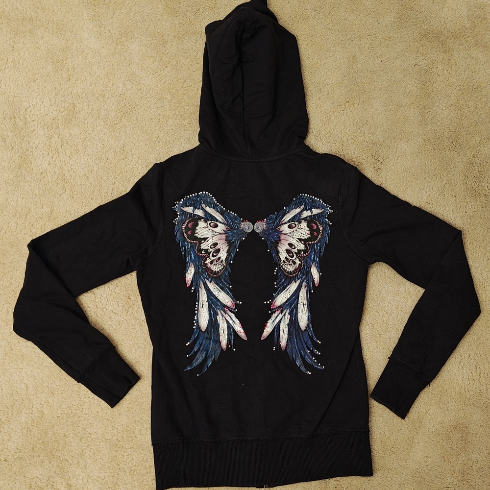 Kavio! Biketoberfest Dayton FL Zip Up Hoodie w Blinged Angel & Butterfly Wings.